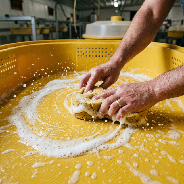 Pasando esponja con espuma incubadora