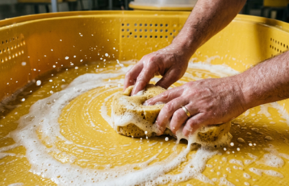 Pasando esponja con espuma incubadora