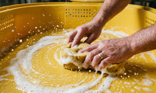 Pasando esponja con espuma incubadora