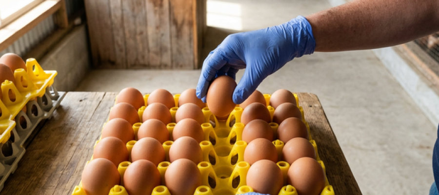 Manos bandeja amarilla huevos